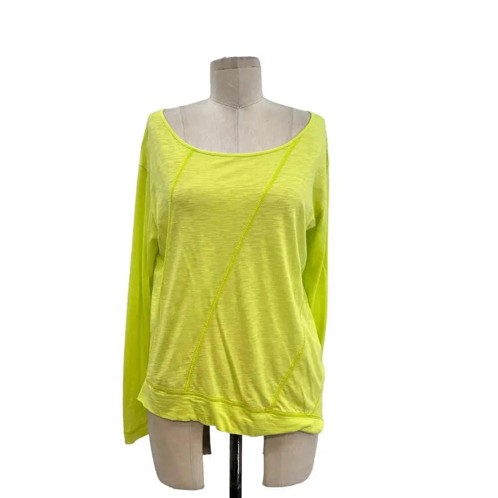 Lisa Todd Panel Player Long Sleeve Top Neon Green Yellow Size Small
